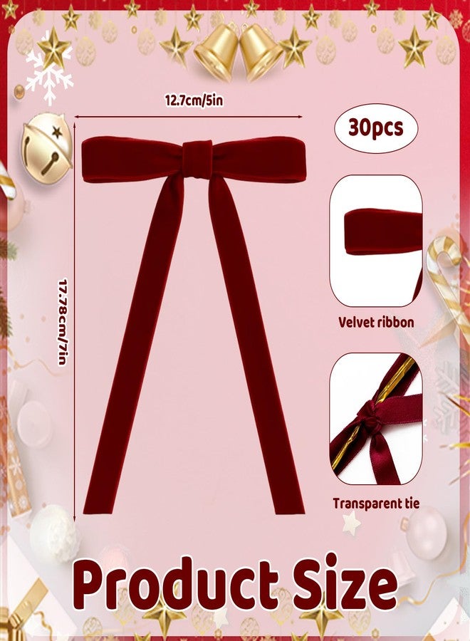 MIRJXB Christmas Tree Bows, Vintage Vel-Vet Christmas Tree Decorations, Burgundy Red Vel-Vet Bows for Christmas Tree, 30pcs Premade Bows for Gift Wrapping, Fireplace Decor, Party Decorations - Image 2